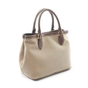 Prada Beige Brown Leather Handbag Tan Jacquard Canvas Logo